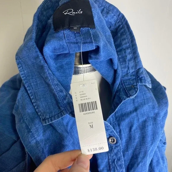 Modern Anthropologie Rails NWT Cold Shoulder Indie Linen Blue Blouse , Size M. - Picture 4 of 4